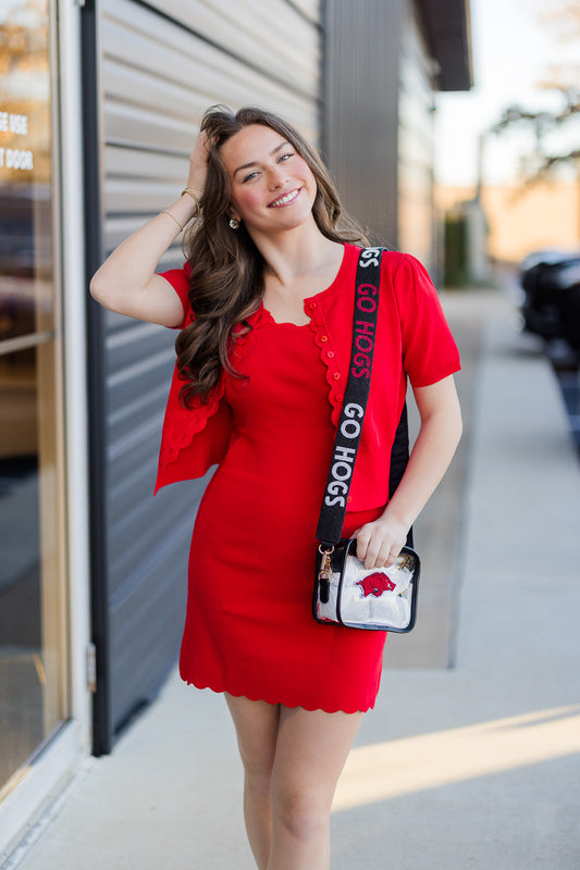 Red Scalloped Summer Knit Dress