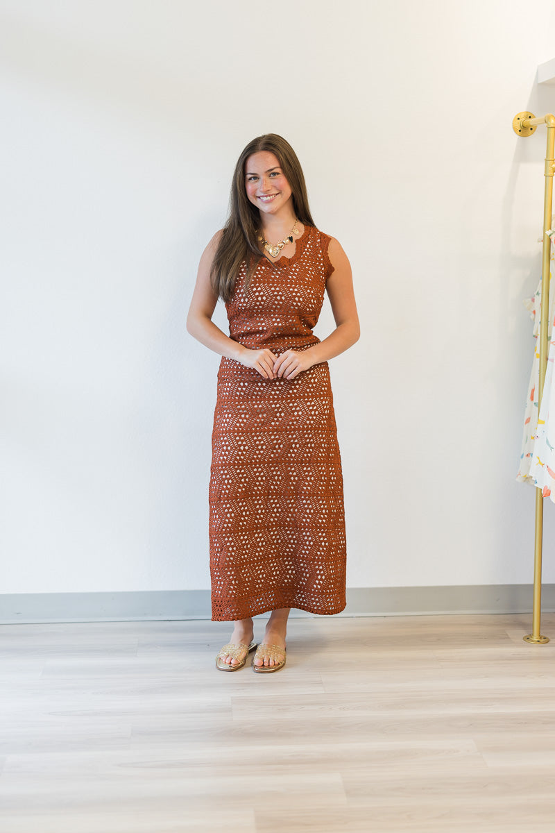 Rustic Charm Crochet Midi Dress