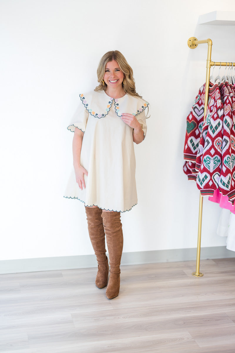 Ecru Peter Pan Collar Mini Dress