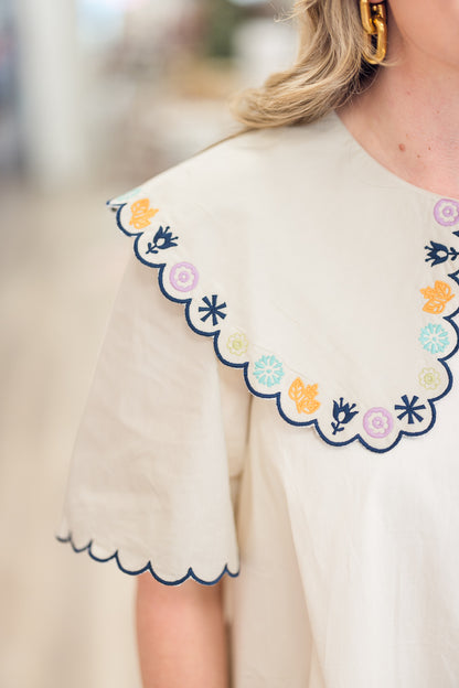Ecru Peter Pan Collar Mini Dress