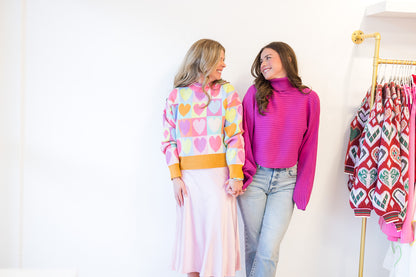 Fuchsia Mock Neck Wide Sleeve Top