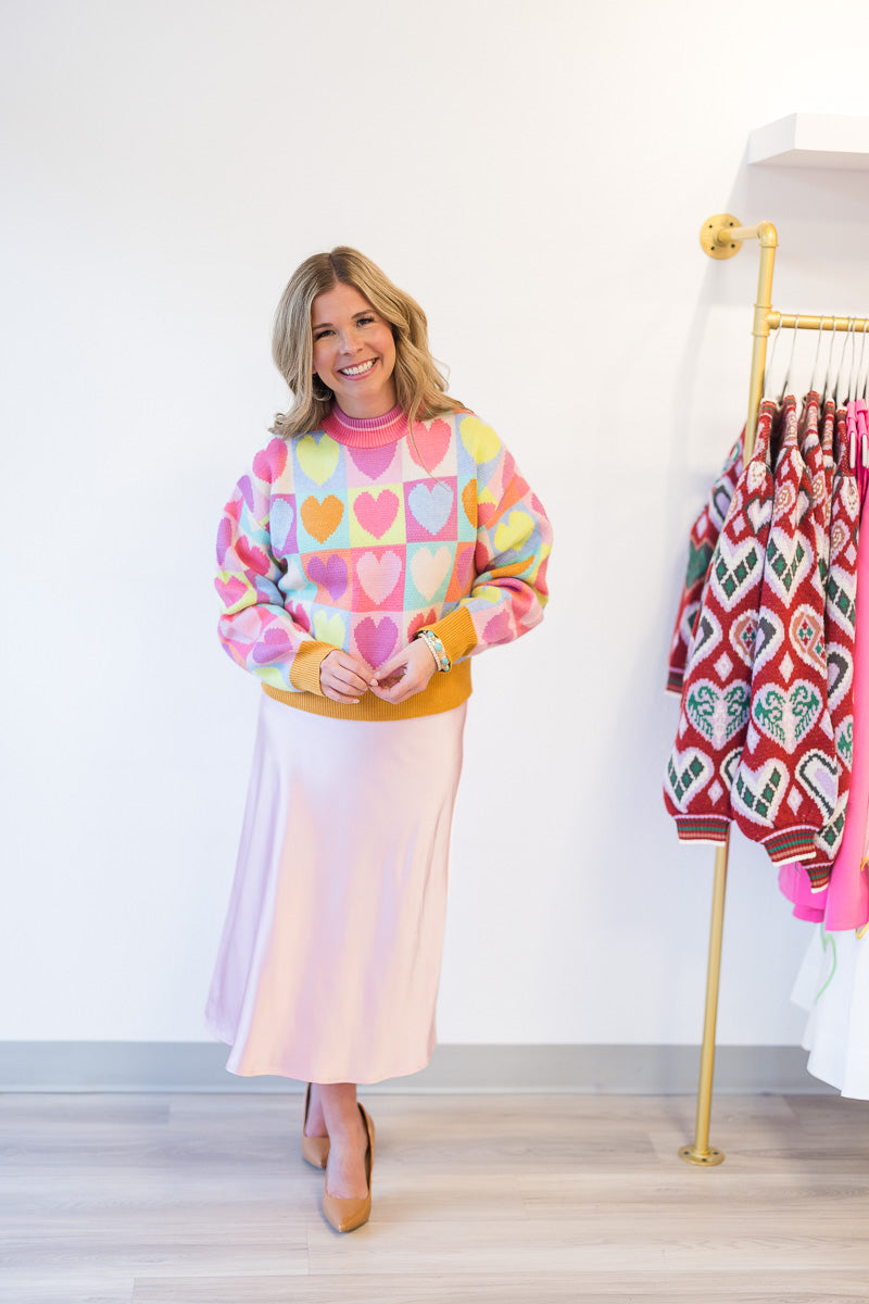 Mock Neck Heart Sweater