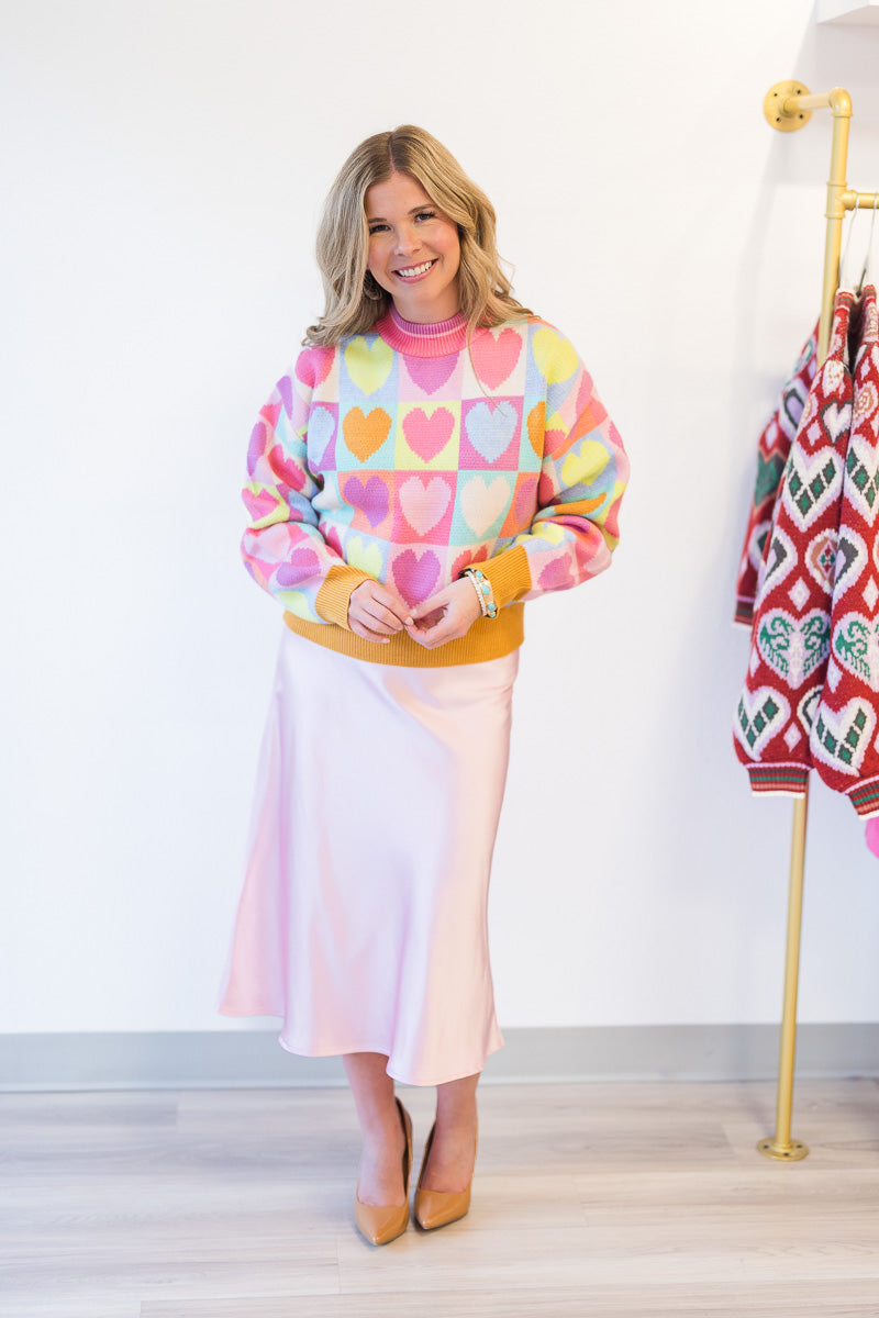 Mock Neck Heart Sweater