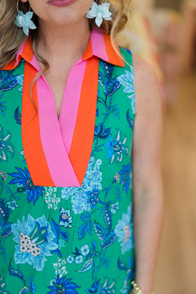 Emerald Bloom Ruffle Shift Dress