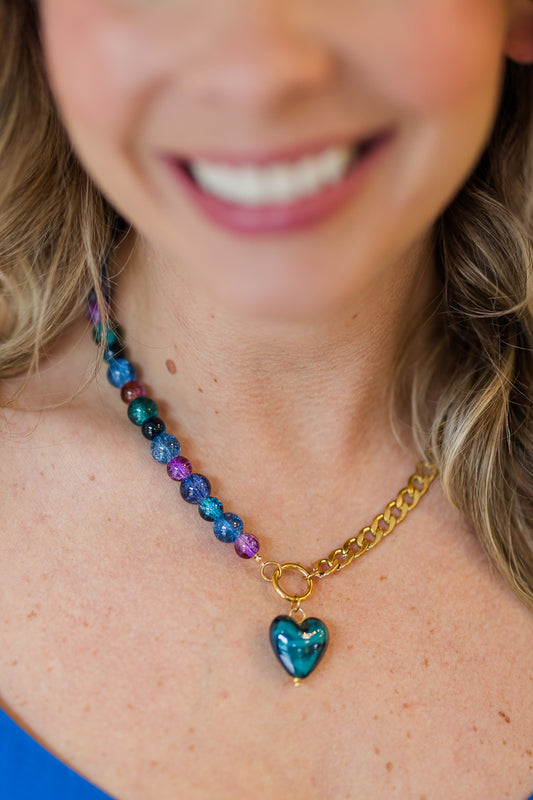 Half Heart Blue Heart Necklace