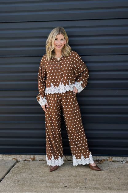 Chocolate Polka Dot Knit Trim Set
