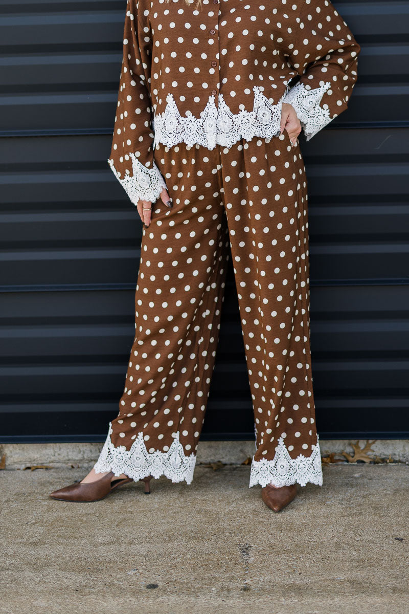 Chocolate Polka Dot Knit Trim Set