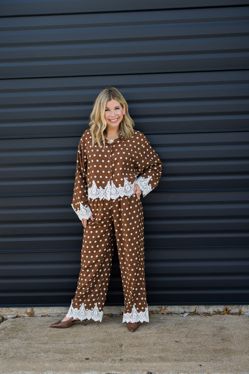 Chocolate Polka Dot Knit Trim Set