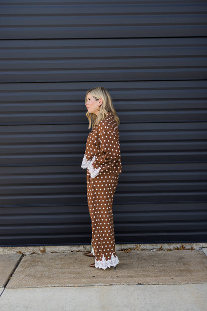 Chocolate Polka Dot Knit Trim Set