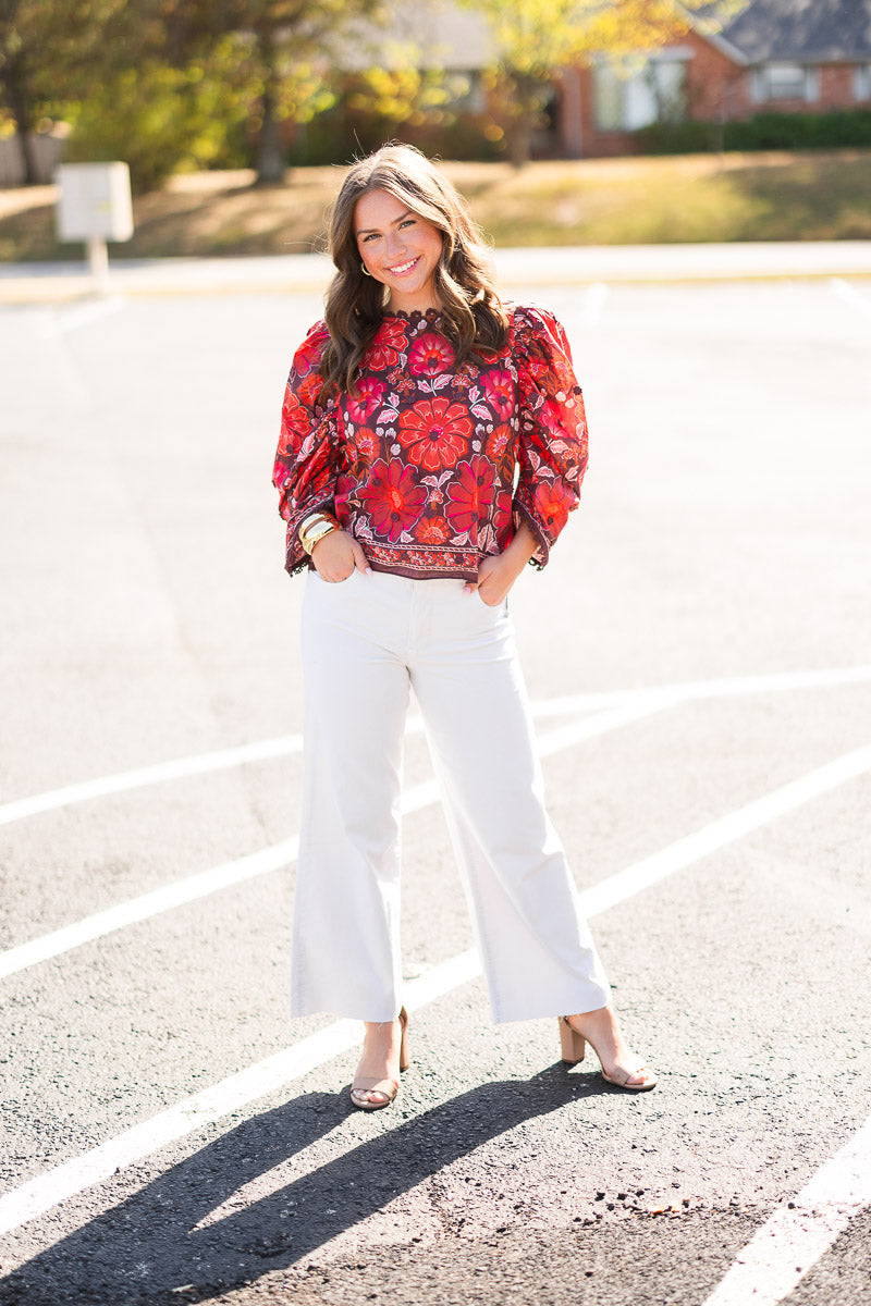 FINAL SALE Meg Wide Leg Crushed Subtle Velvet in Ecru cream