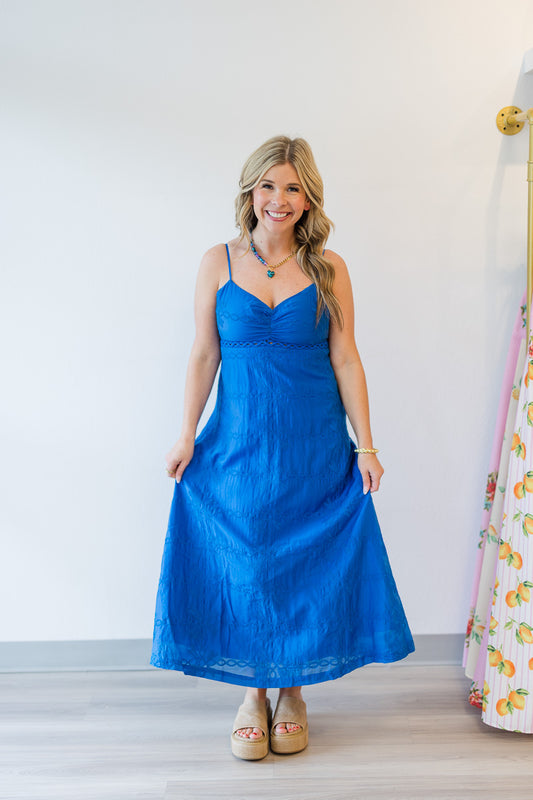 Abigail Embroidered Empire Midi Dress