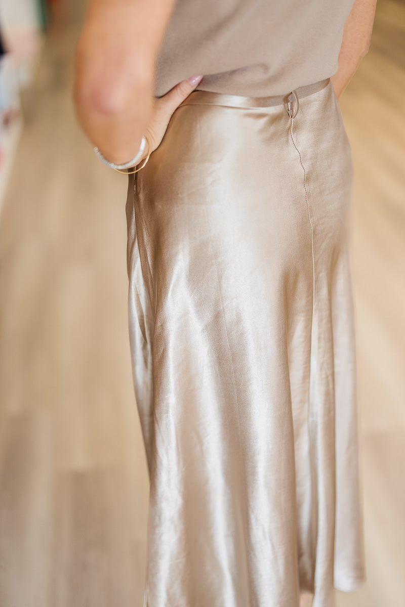 Final Sale-Sleeveless Satin Champagne Maxi Dress