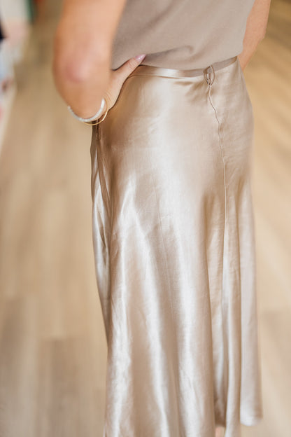 Final Sale-Sleeveless Satin Champagne Maxi Dress