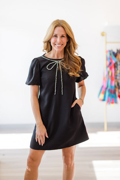 Crystal Bow Satin Dress