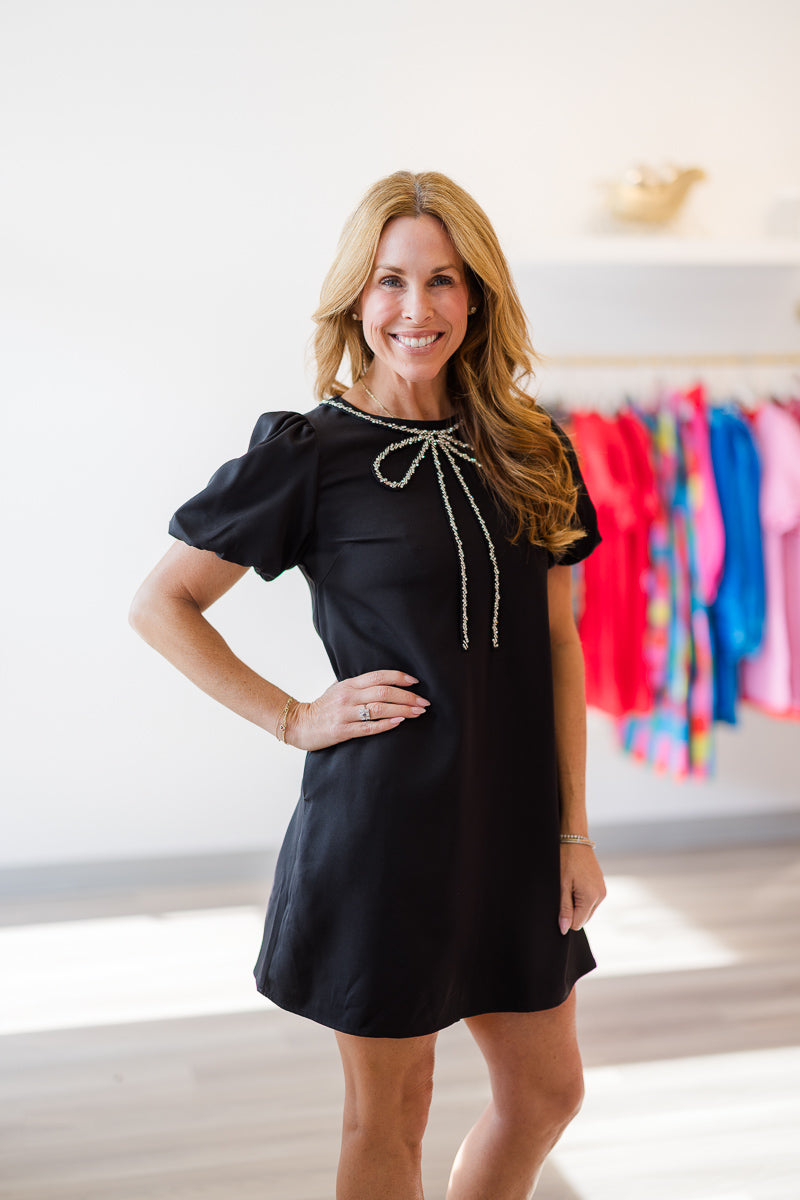 Crystal Bow Satin Dress