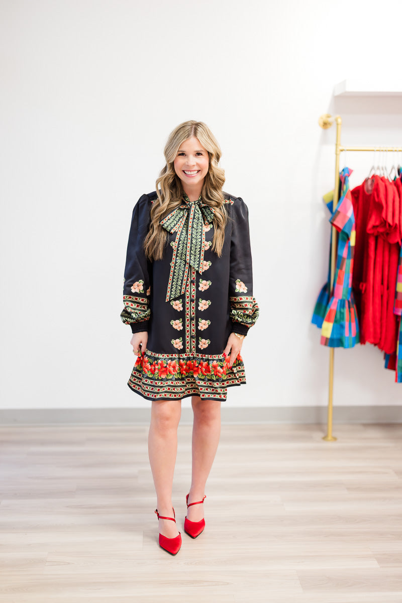 FINAL SALE Brit Bow Dress in Garland Stripe