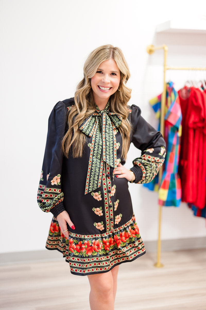 FINAL SALE Brit Bow Dress in Garland Stripe