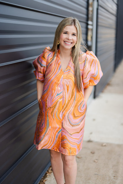 FINAL SALE Puff Sleeve Textured Dress