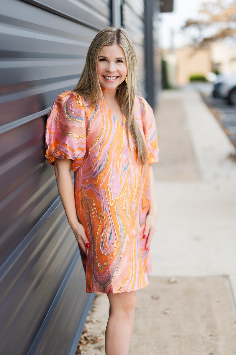 FINAL SALE Puff Sleeve Textured Dress