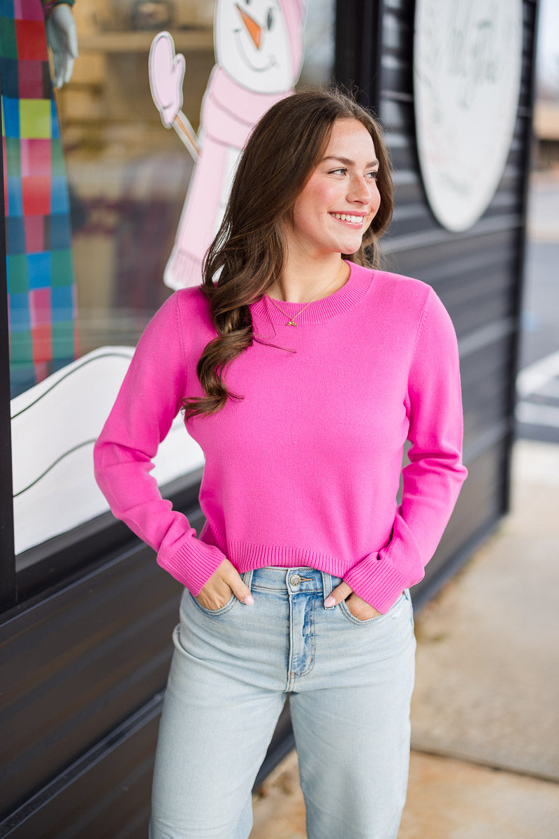 Taffy Pink Crew Neck Long Sleeve