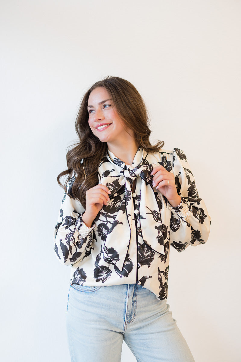 Britt Bow Blouse in Snow Tulip