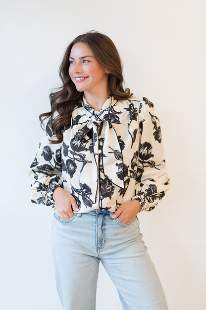 Britt Bow Blouse in Snow Tulip