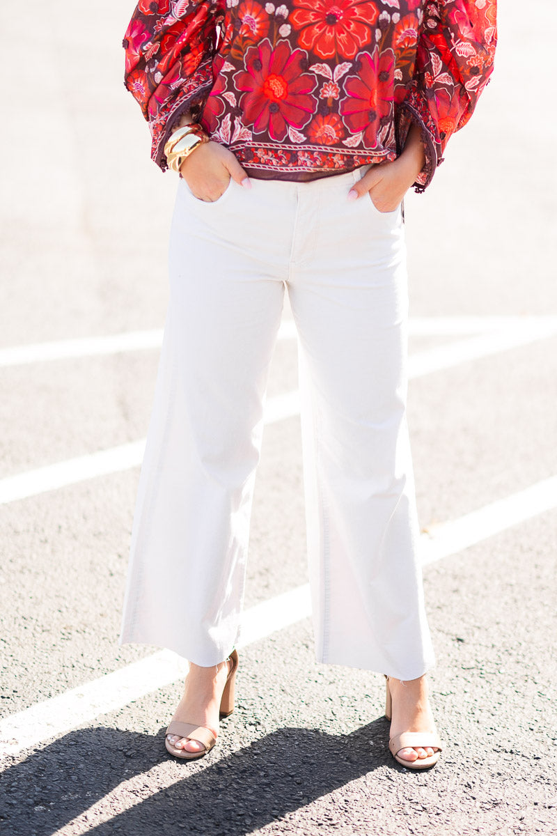 FINAL SALE Meg Wide Leg Crushed Subtle Velvet in Ecru cream