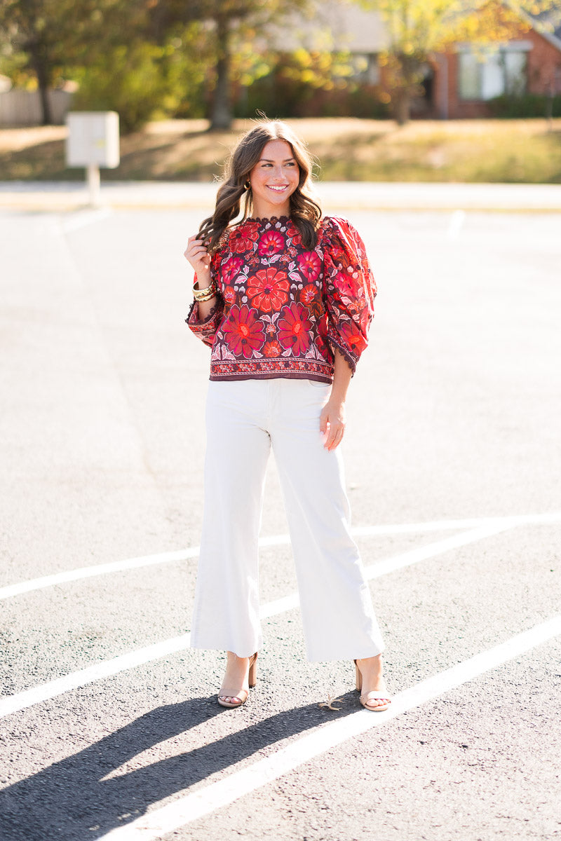 FINAL SALE Meg Wide Leg Crushed Subtle Velvet in Ecru cream