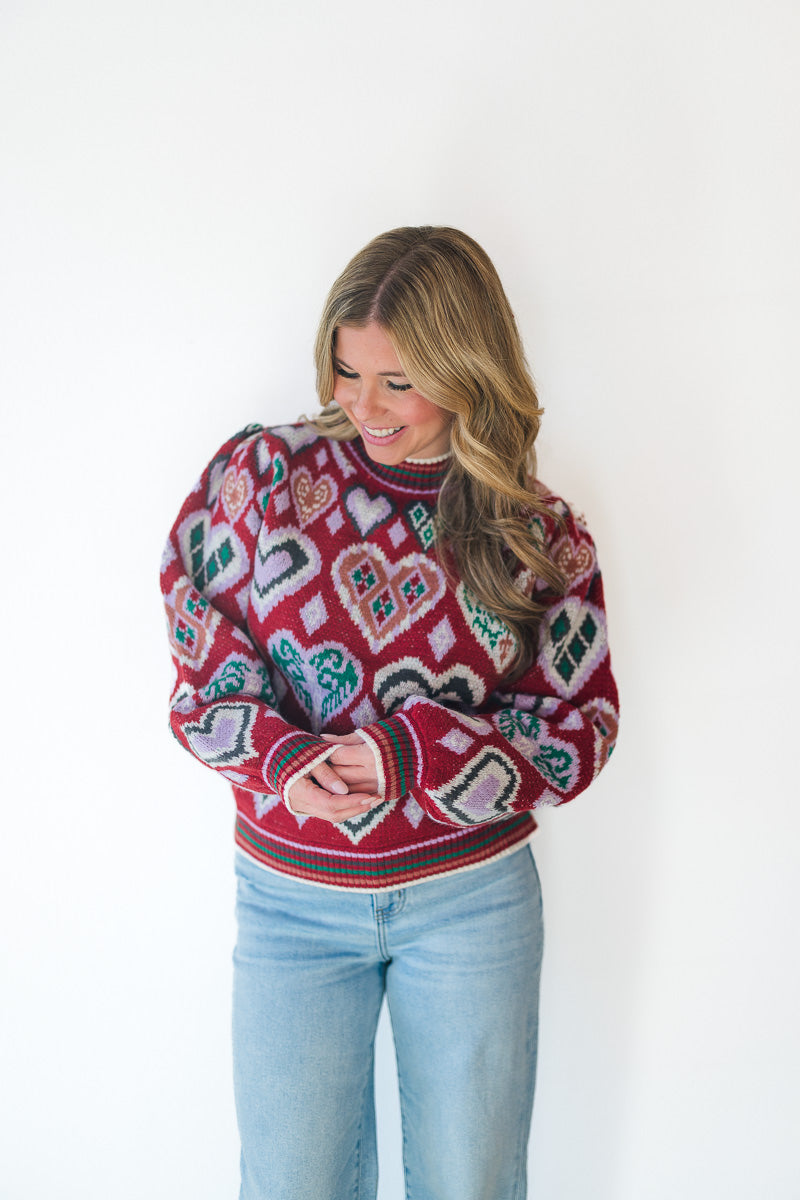 Heart Sweater in Wine