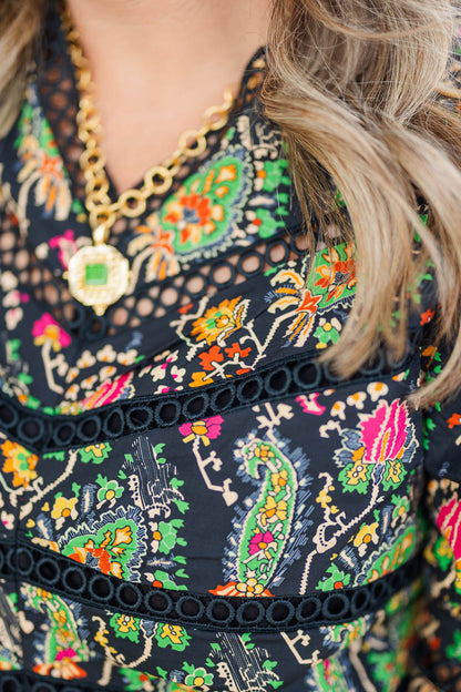 Paisley Embroidered Top in Black
