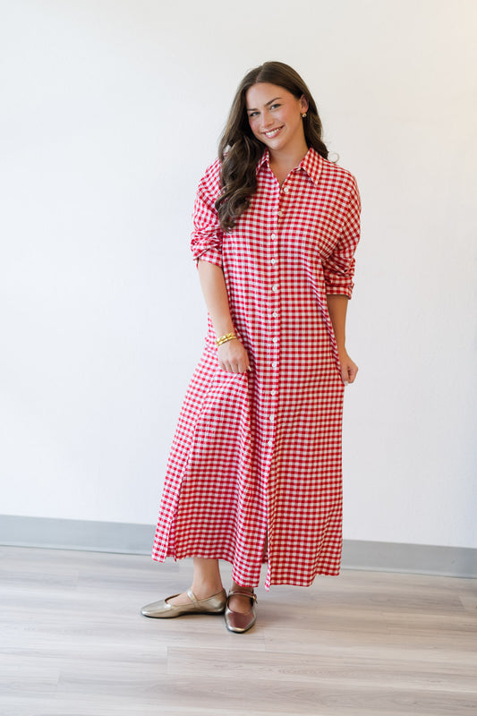 Regan Seersucker Gingham Maxi in Red