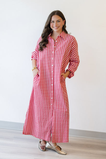 Regan Seersucker Gingham Maxi in Red