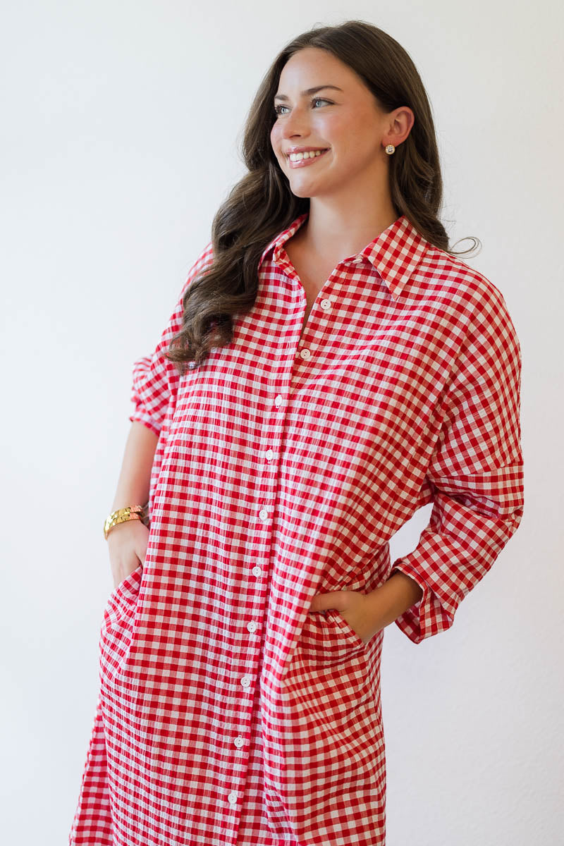Regan Seersucker Gingham Maxi in Red