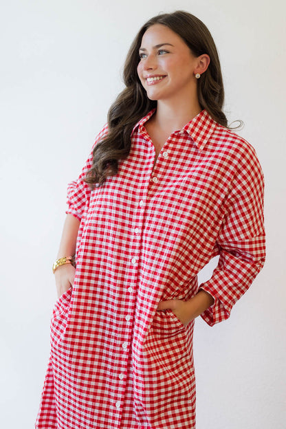Regan Seersucker Gingham Maxi in Red