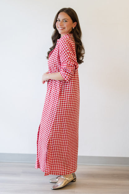 Regan Seersucker Gingham Maxi in Red
