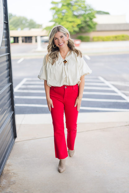 Kelsey High Rise Ankle Flare in Red