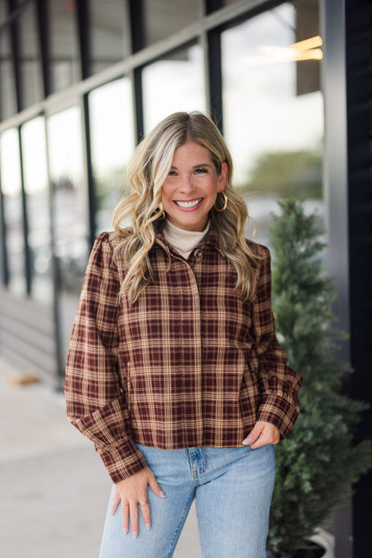 Drew Plaid Shirt Jacket in Burgundy