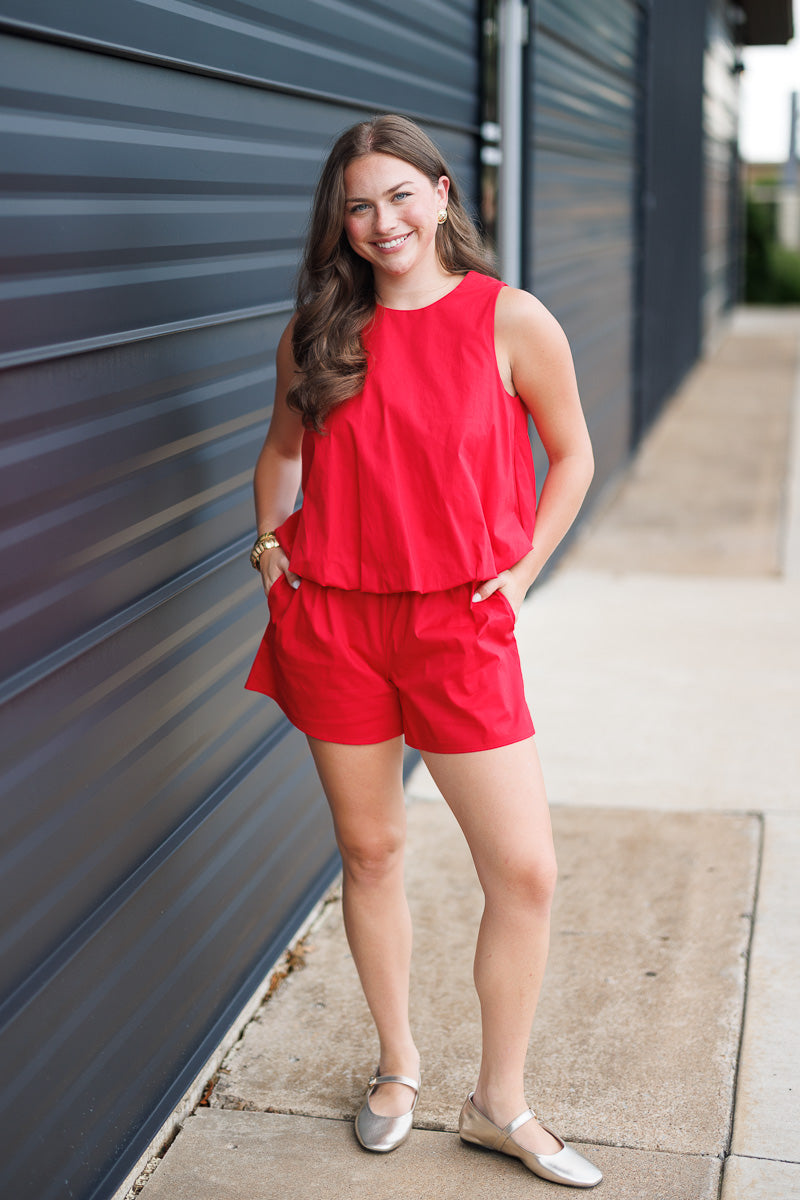 Faye Woven Shorts in Red