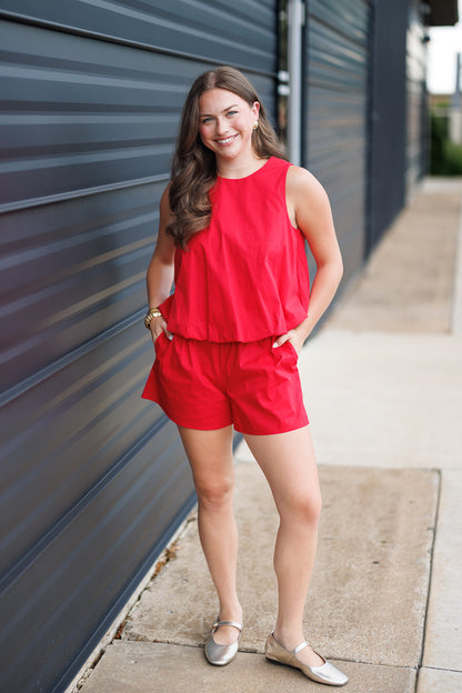 Faye Woven Shorts in Red