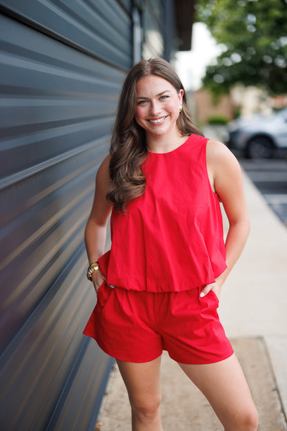 Celeste Bubble Hem Top in Red