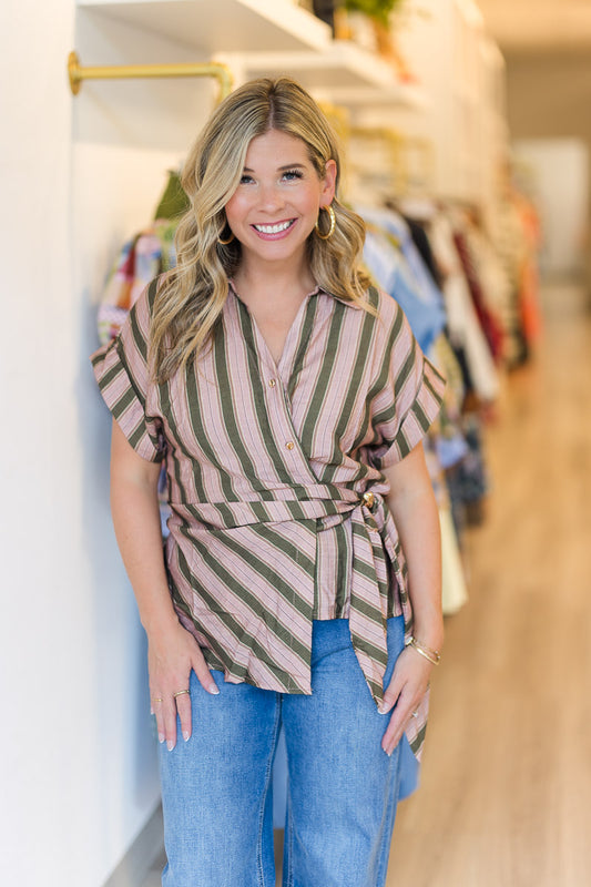 Maria Striped Top in Olive