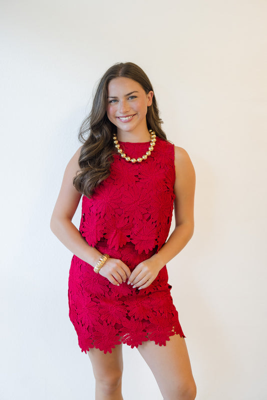 Madison Floral Mini Skirt in Crimson