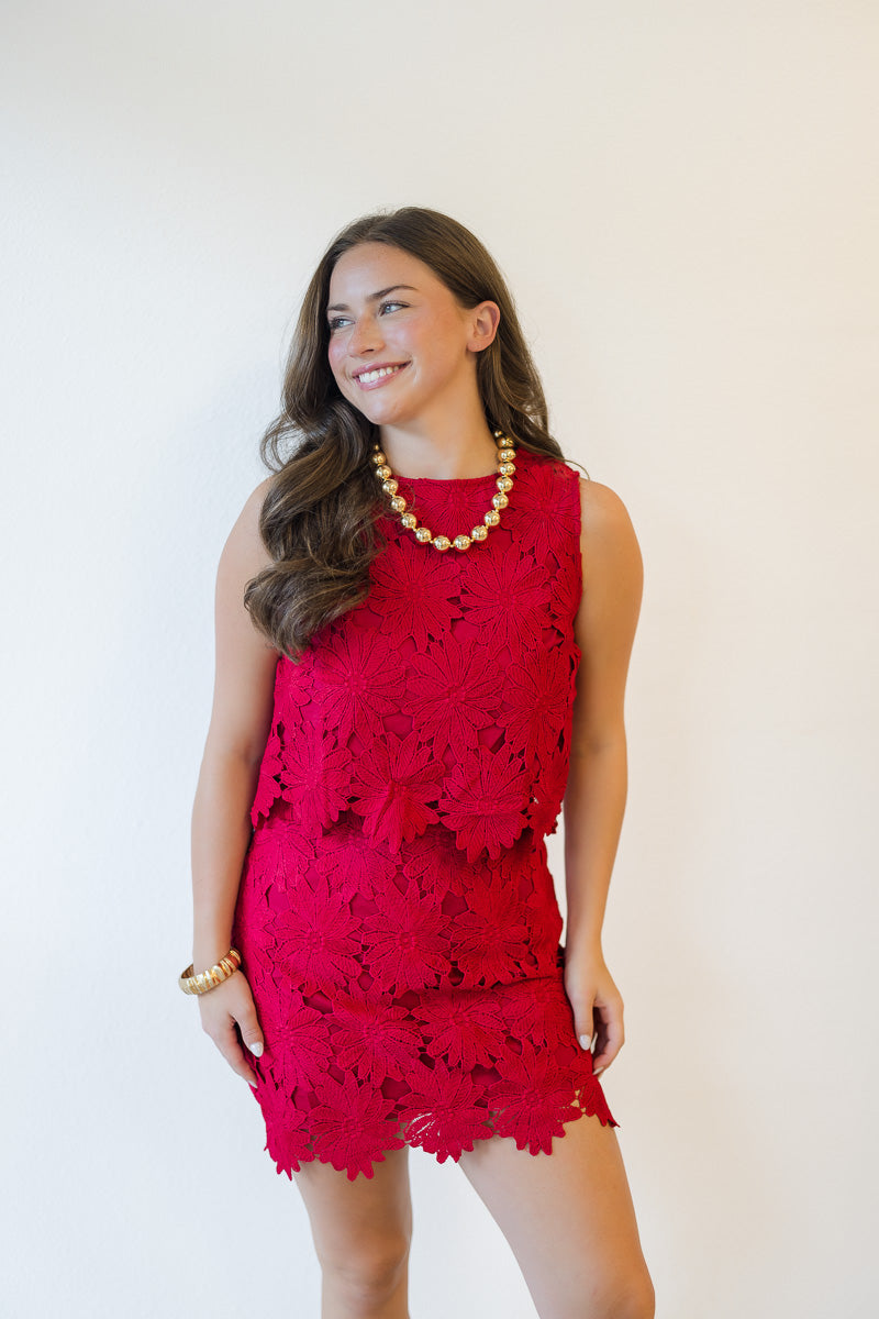 Madison Floral Mini Skirt in Crimson