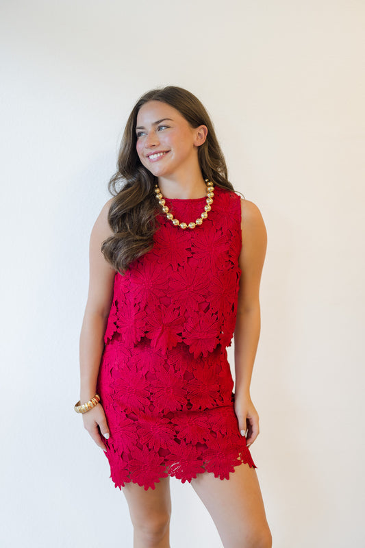 Trinity Floral Top in Crimson