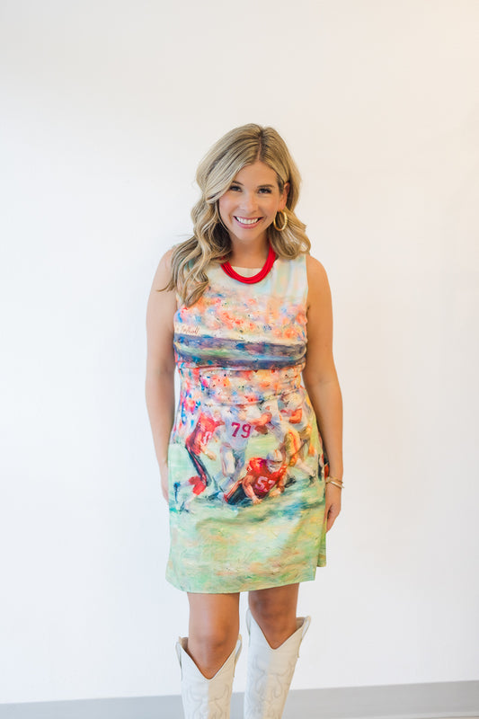 Faye Football Print Open Back Mini Dress