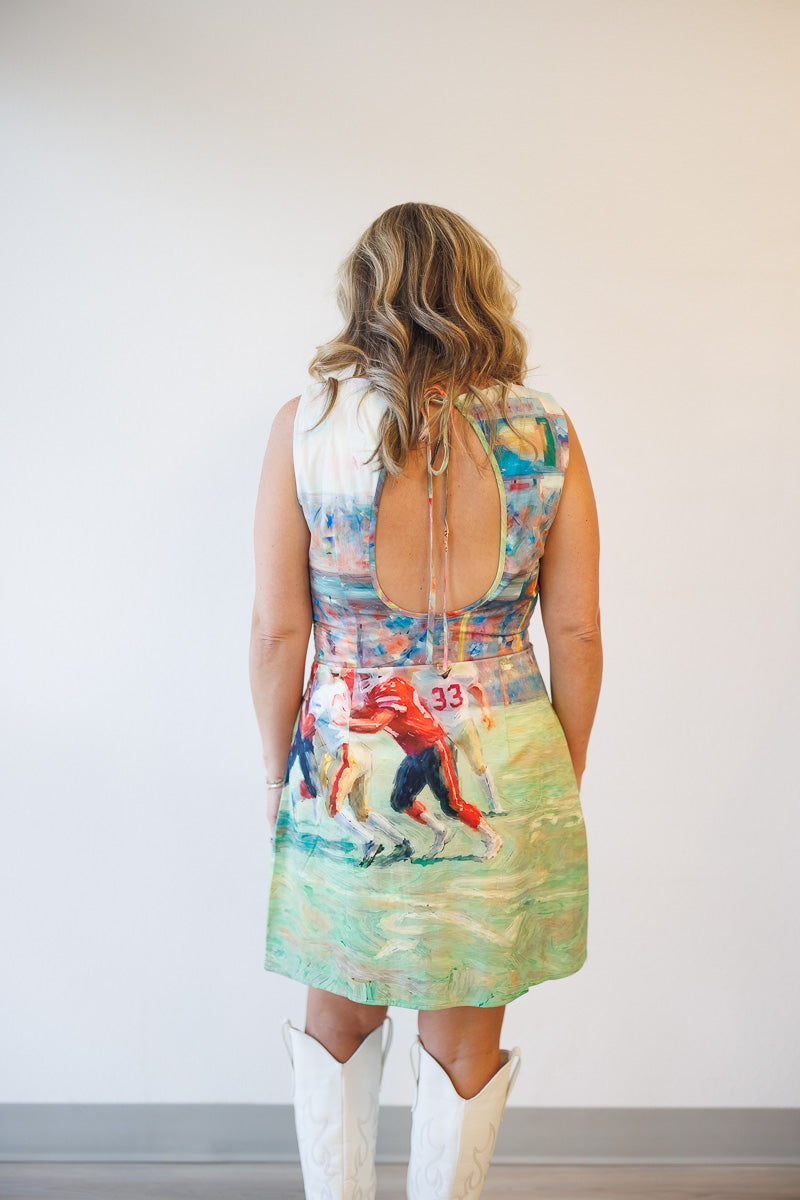 Faye Football Print Open Back Mini Dress