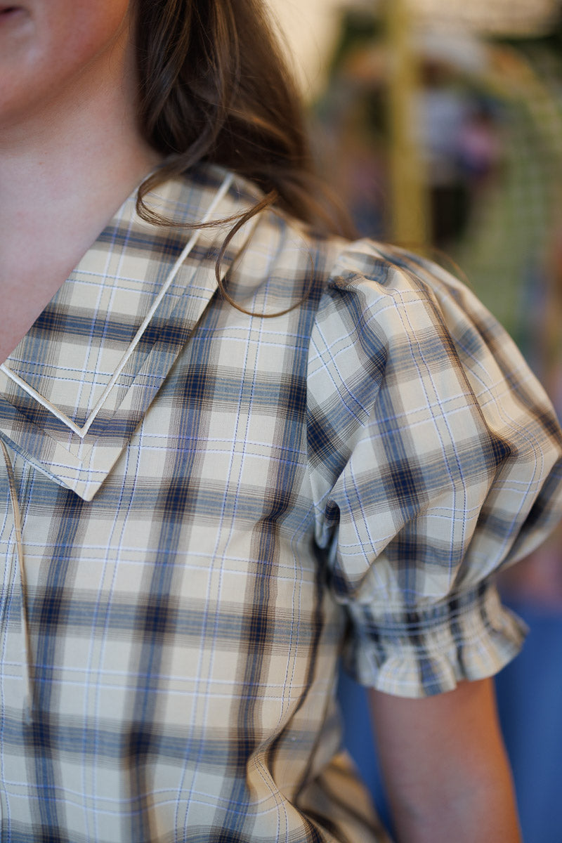 Betty Sailor Collar Plaid Top in Sand