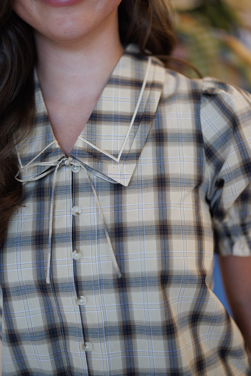 Betty Sailor Collar Plaid Top in Sand