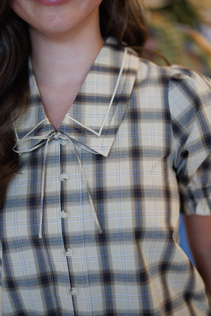 Betty Sailor Collar Plaid Top in Sand