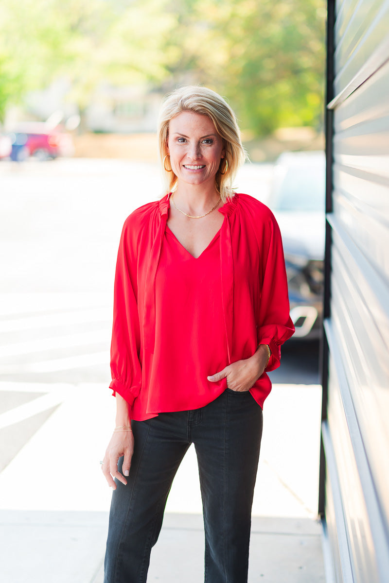 FINAL SALE Ruch Neck Peasant in Red